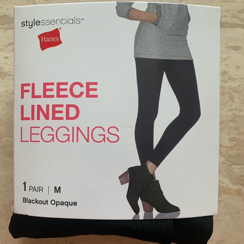 NWT HANES Fleece Lined Leggings Black Sz M